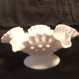Milk Glass Hobnail Bowl Fenton Ruffled Vintage